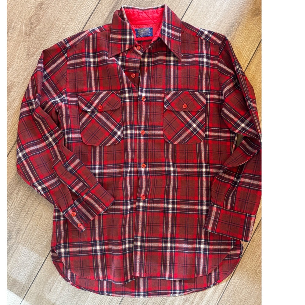 Vintage Pendleton Wool Flannel Shirt Mens Large Blue Label Plaid Made in USA